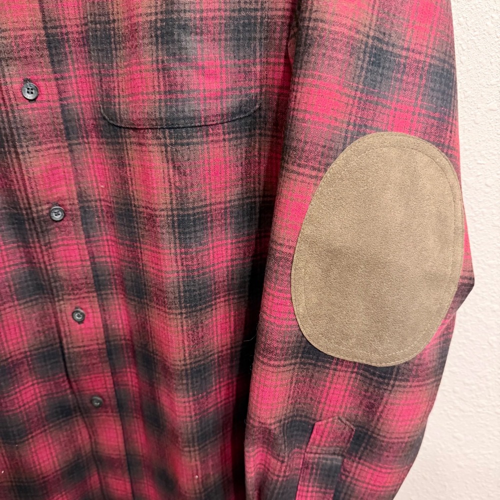 Pendleton Trail Shirt Mens XXL Red Black Plaid Wool Elbow Patches Button Down - Picture 3 of 7
